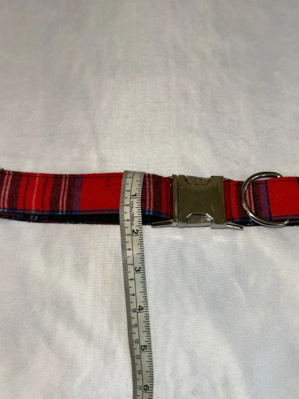 Red Plaid Dog Collar with Metal Buckle